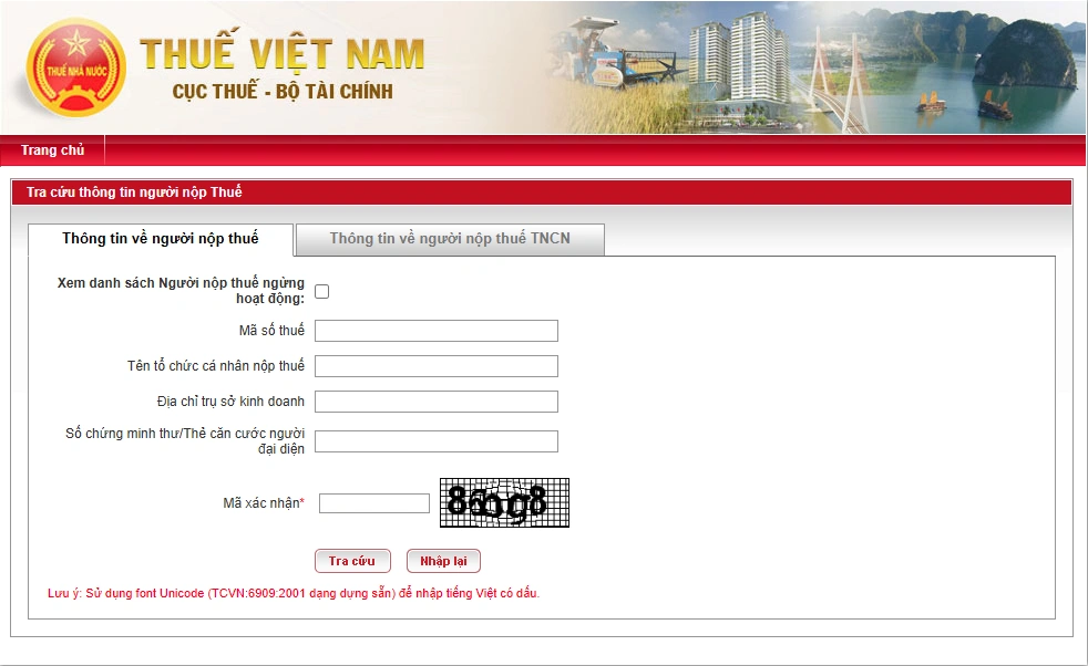 man hinh tra cuu qua website tong cuc thue